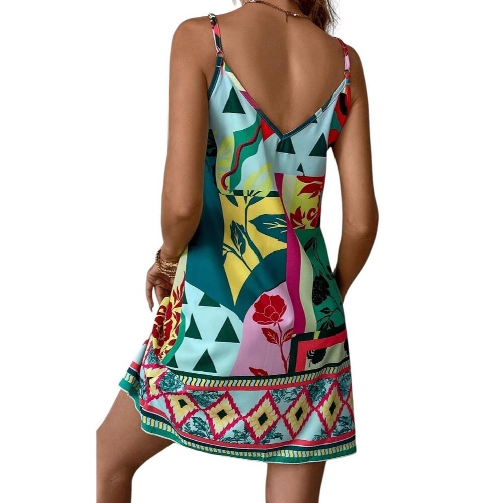 NWT Fun Summer Colorful Floral Design Sleeveless Slip Dress Sizes M, L, XL - Picture 2 of 4